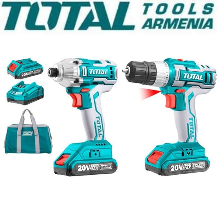 Отвертка и ударный винтоверт комплект 20V с 2 батареями (TCKLI2016)