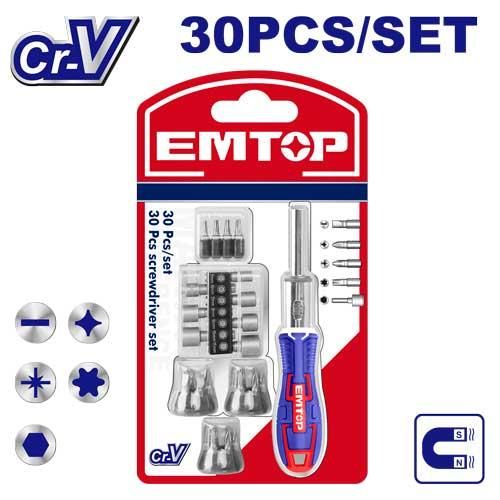 30 Pcs Screwdriver Set Emtop EBST03006
