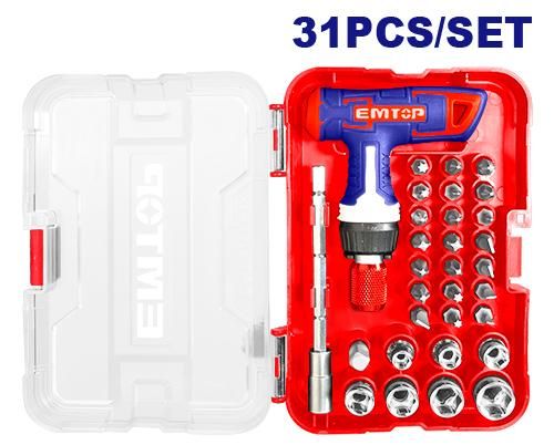 Отверткa Т-образная с битами 31шт Emtop EBST03102