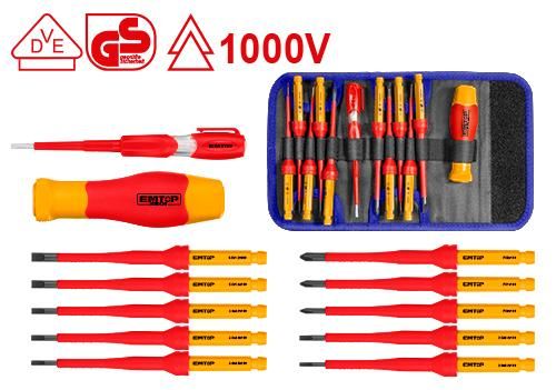 12 Pcs Interchangeable Insulated Screwdriver Set Emtop EKISD1201