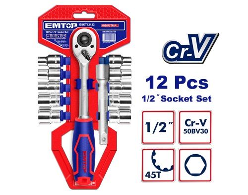 Набор головок 1/2" с трещоткой 12 шт Emtop ESKT12122