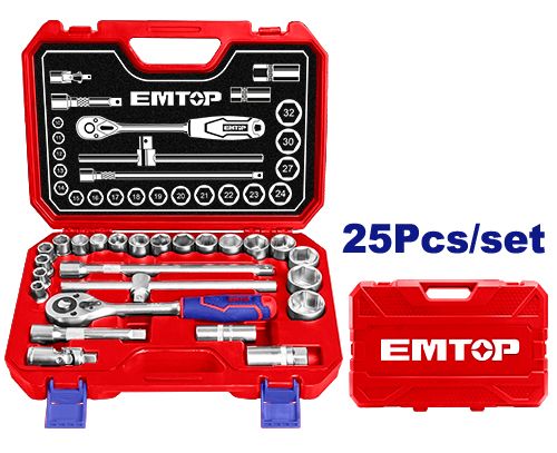 Набор головок 1/2" с трещоткой 25шт Emtop ESKT12251