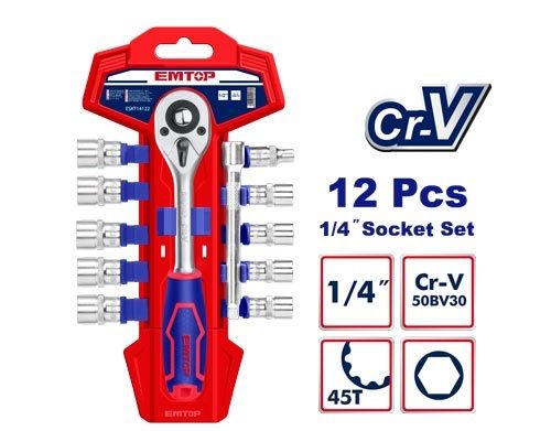 Набор головок 1/4" с трещоткой 12шт Emtop ESKT14122