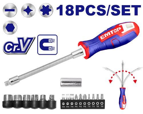 18 Pcs flexible shaft screwdriver set Emtop ESSTFL1802