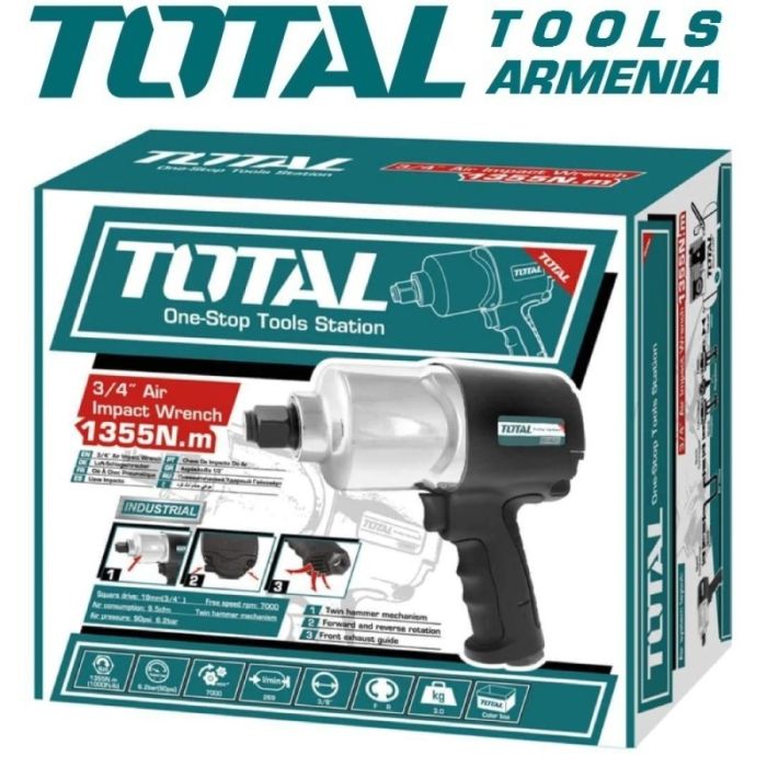Пневматический ударный гайковерт 1355 Нм/6.2 атм-3/4 дюйма (TAT40341)