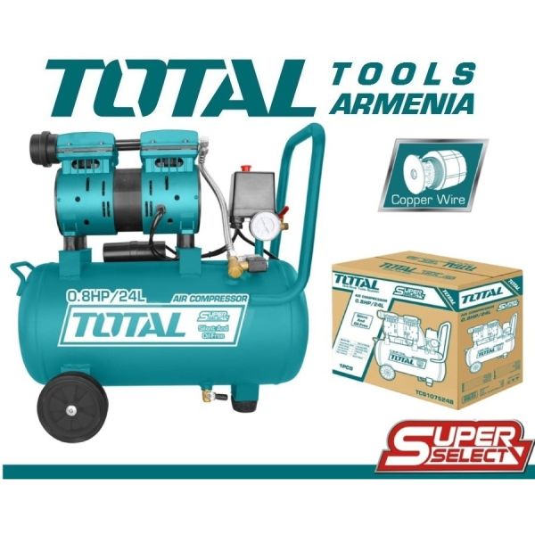 Тихий безмасляный воздушный компрессор 24л / 600 Вт (TCS1075248)
