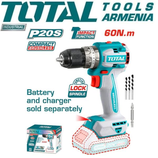 Литий-ионная компактная бесщеточная ударная дрель 20 В (TIDLI206021)